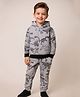 Little Marine Cotton Blend Knit Full Sleeves Dinosaur Printed Coordinating Hooded Sweatshirt With Pajama Set - Light Grey