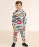 Little Marine Cotton Blend Knit Full Sleeves Vehicles Printed Coordinating Hooded Sweatshirt With Pajama Set - Multi Colour