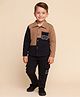 Little Marine Cotton Knit Full Sleeves Colour Blocked Solid Shirt With Cargo Pant Set - Beige & Black