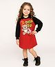 Little Marine Cotton Blend Knit Full Raglan Sleeves Teddy Extra Fun Text Printed Dress - Red & Black
