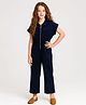 Little Marine Cotton Blend Knit Cap Sleeves Solid Textured Jumpsuit - Navy Blue