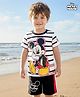 Babyhug Disney Single Jersey Knit Half Sleeve T-Shirt & Shorts Set with Mickey Mouse Graphic - Black & White
