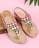 LIL PITAARA Beads & Mirror Work Embellished Zari Sandals - Gold