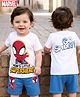 Babyhug Marvel Single Jersey Knit Half Sleeves T-Shirt & Shorts Set with Front & Back Spiderman Graphic - Blue & White
