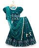 Babyhug Woven Half Puffed Sleeves Choli Lehenga Set with Dupatta & Floral Embroidery - Teal Blue