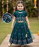 Babyhug Woven Half Puffed Sleeves Choli Lehenga Set with Dupatta & Floral Embroidery - Teal Blue