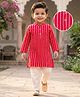 Babyhug Woven Full Sleeves Kurta Pyjama Set With Embroidery & Sequin Detailing - Red
