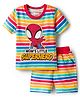 Babyhug Marvel Single Jersey Knit Half Sleeves Striped T-Shirt & Shorts Set with Spiderman Graphic - Multicolor