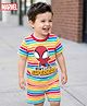 Babyhug Marvel Single Jersey Knit Half Sleeves Striped T-Shirt & Shorts Set with Spiderman Graphic - Multicolor