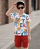 OLLINGTON ST.  Cotton Knit Half Sleeve Printed T-Shirt &  Shorts - Multicolor & Rust Orange