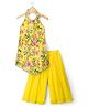 Babyhug Woven Sleeveless Floral Printed Indo Western Set - Yellow