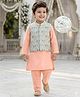 Babyhug Woven Full Sleeves Kurta Pajama Set with Embroidered Jacket - Peach