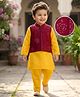 Babyhug Woven Full Sleeves Kurta Pajama & Floral Embroidery Jacket - Rust Orange & Yellow