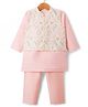 Babyhug Woven Full Sleeves Kurta Pajama Set With Floral Embriodery Jacket - Pink