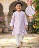 Babyhug Woven Full Sleeves Kurta Pajama Set With Floral Embroidery - Lavender