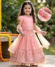 Babyhug Mesh Woven Half Sleeves Lehenga Choli Set With Sequin Embroidery & Dupatta - Peach