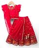 Babyhug Georgette Woven Frill Sleeves Lehenga Choli Set With Floral Embroidery & Dupatta - Red