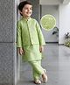 Babyhug Woven Full Sleeves Kurta Pajama Set with Embroidered Waistcoat & Sequin Detailing - Olive Green