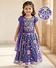 Babyhug Woven Half Puffed Sleeves Choli Lehenga Set with Dupatta & Floral Embroidery & Sequin Detailing - Navy Blue