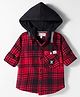 JASH KIDS Cotton Woven Full Sleeves Hooded Checks Shirt - Red