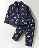 Teddy Sinker Knit Full Sleeves Co-ord Night Suit With Car Print - Navy Blue