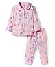 Teddy Sinker Knit Full Sleeves Co-ord Night Suit With Cat & Rainbow Print - Light Pink