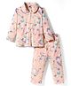 Teddy Sinker Knit Full Sleeves Co-ord Night Suit With Cat & Rainbow Print - Orange
