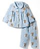 Teddy Sinker Knit Full Sleeves Co-ord Night Suit With Animal Print - Light Blue