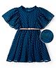 Hola Bonita Knit Half Sleeves Texture Solid Dress With Belt - Teal Blue