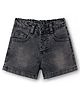 Bonfino Woven Above Knee Length Washed Denim Shorts With Back Heart Patch Pockets - Black