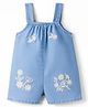 Bonfino 100% Cotton Light Weight Woven Sleeveless Denim Dungaree with Floral Embroidery - Light Blue