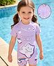Babyhug Half Raglan Sleeves  Legged Swimsuit with Rainbow & Cloud Print - Lilac