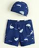 Mark & Mia Shark Printed Swimming Trunk & Cap- Navy Blue