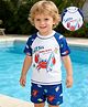 Mark & Mia Raglan Half Sleeves  Beach Theme Printed Two Piece Swimsuit - White & Blue