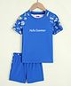 Babyhug Half Raglan Sleeves Sea Life Theme & Text Printed Two Piece Swimsuit - Blue