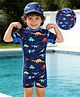 Babyhug Raglan Half Sleeves Dino Printed Legged Swimsuit -Navy Blue
