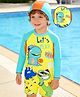 Babyhug Full Raglan Sleeves Dino Printed Legged Swimsuit - Yellow & Sea Green