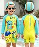 Babyhug Full Raglan Sleeves Dino Printed Legged Swimsuit - Yellow & Sea Green