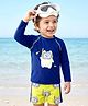 Babyhug Full Raglan Sleeves  Two Piece Printed Swimsuit -  Navy Blue