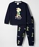 Mini Donuts Sinker Knit Full Sleeves T-Shirt & Lounge Pant Set With Boy Print - Navy Blue