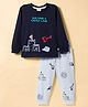 Mini Donuts Sinker Knit Full Sleeves Printed T-Shirt & Lounge Pant - Navy Blue