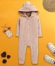 Nino Bambino Velour Woven Full Sleeves Ear Applique Detailed Hooded Romper - Brown