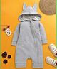 Nino Bambino Velour Woven Full Sleeves Solid Hooded Romper - Grey