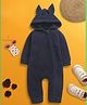 Nino Bambino Velour Woven Full Sleeves Solid Hooded Romper - Navy Blue