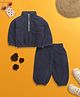 Nino Bambino Fleece Woven Full Sleeves Solid Tee With Jogger Set - Navy Blue