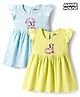Babyhug Disney Frill Sleeves Frocks With Minnie & Friends Print Pack Of 2 - Light Blue & Lime Green