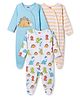 Babyhug Cotton Knit Full Sleeves Footed Sleepsuits With Dino Print Pack Of 3 - Light Blue White & Orange