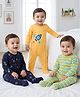Babyhug Cotton Knit Full Sleeves Front Open Space Theme Printed & Striped Footed Sleep Suits Pack of 3 - Multi Colour