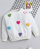 NAVKIYA G Fleece Knit Full Sleeves Heart Patch Detailed Back Printed Light Winter Sweatshirt - Off White