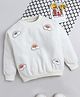 NAVKIYA G Fleece Knit Full Sleeves Rainbow Patch Detailed Back Printed Light Winter Sweatshirt - Off White